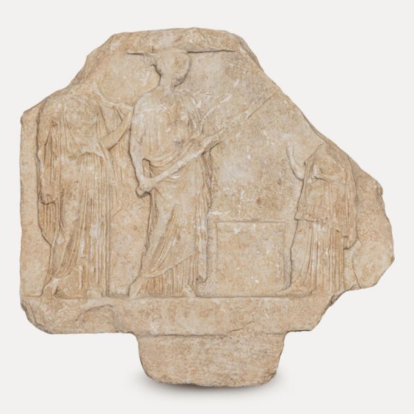 Marble votive relief with a scene of Demeter and Kore. Same, locality of Loutro. End of 5th cent. BC