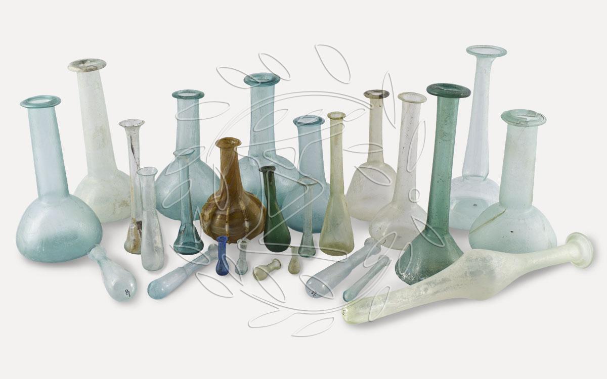 Glass unguentaria and bottles of Roman times from Same and Fiscardo.