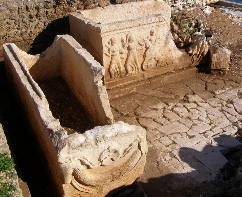 View of the sarcophagi inside the mausoleum – temple-shaped burial chamber from the SW.